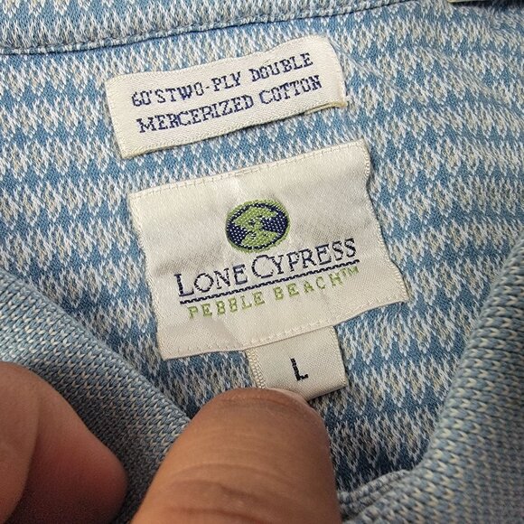 Lone Cypress Pebble Beach Mens Large Blue Polo Shirt Houndstooth Short Sleeve - Picture 4 of 9
